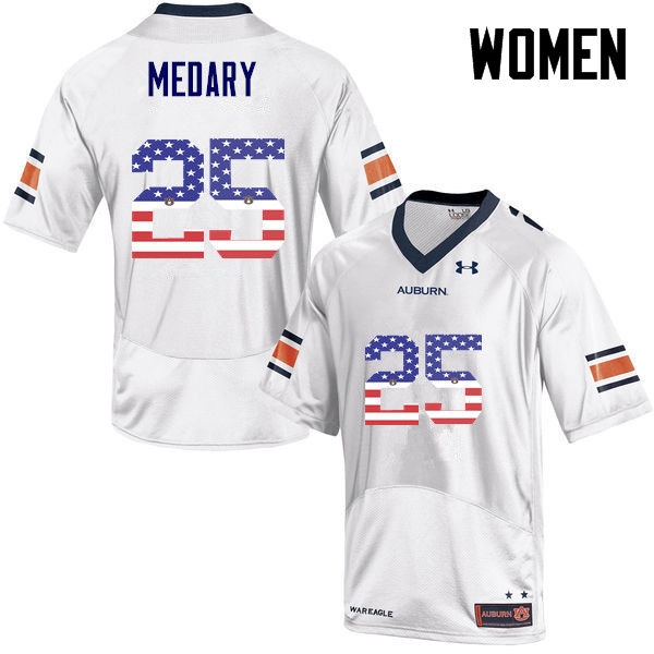 Women's Auburn Tigers #25 Alex Medary USA Flag Fashion White College Stitched Football Jersey